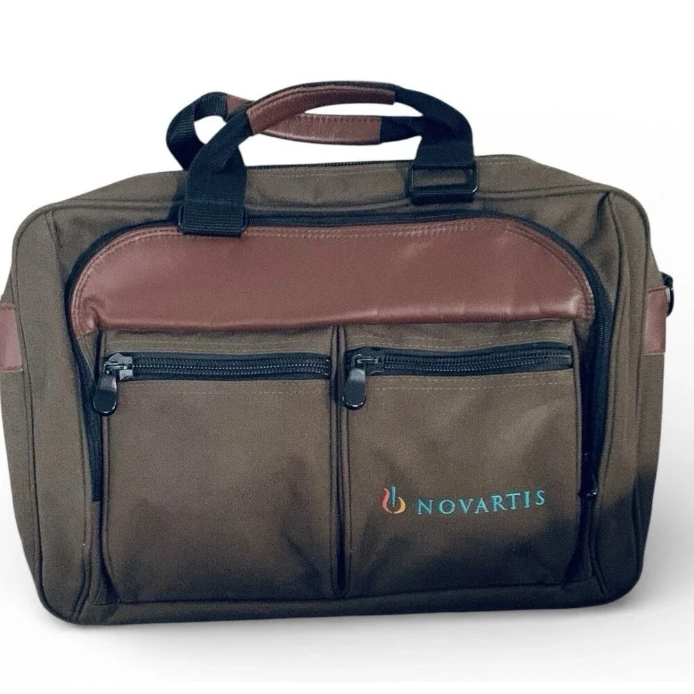 Canvas And Leather Messenger Laptop Office Briefcase Bag - Branded Novartis